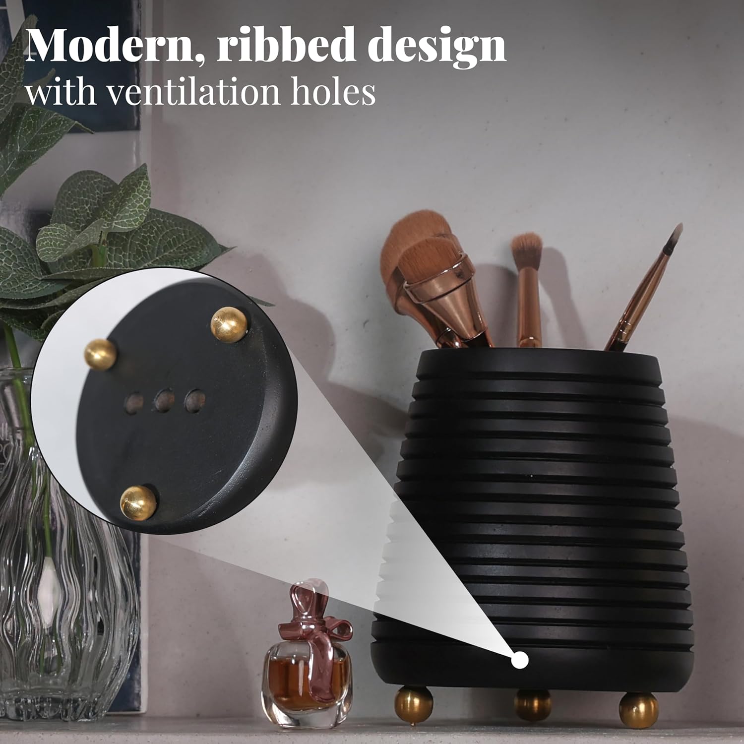Folkulture 4x3 Wood Toothbrush Holder Black