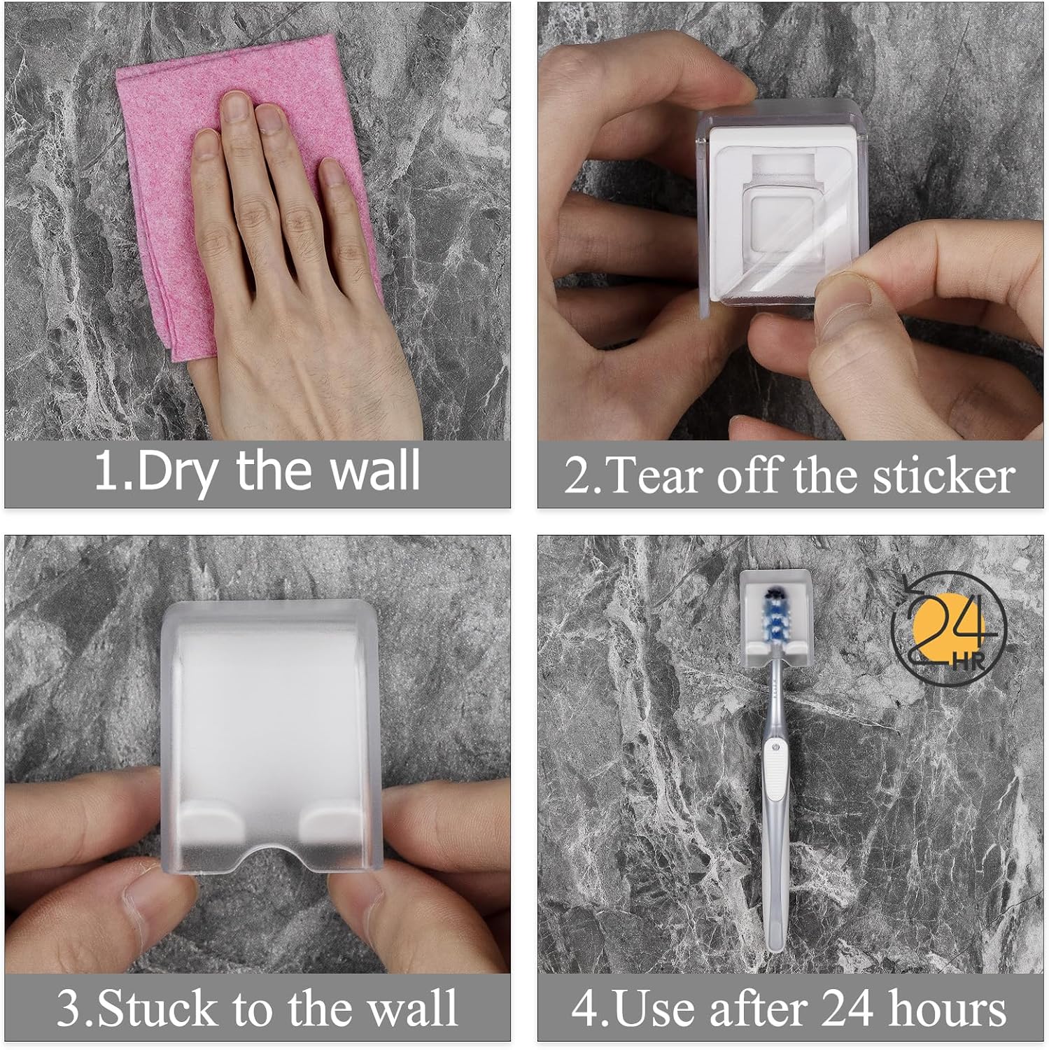 4 Pack Wall Mounted Toothbrush Holder with Cover