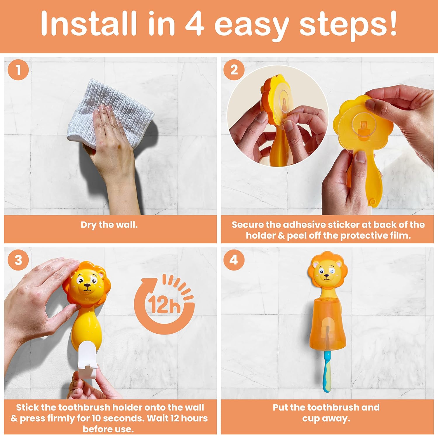 Lion Ultra Soft Bristle Toothbrush Wall-Mounted Organizer for Kids