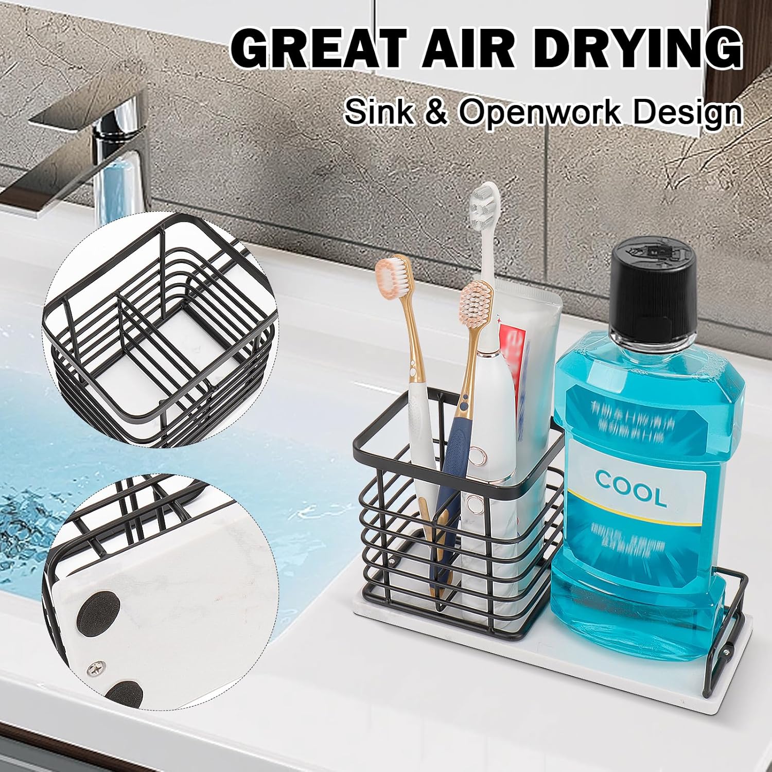 Luxurious Metal Toothbrush Holder with Marble Base