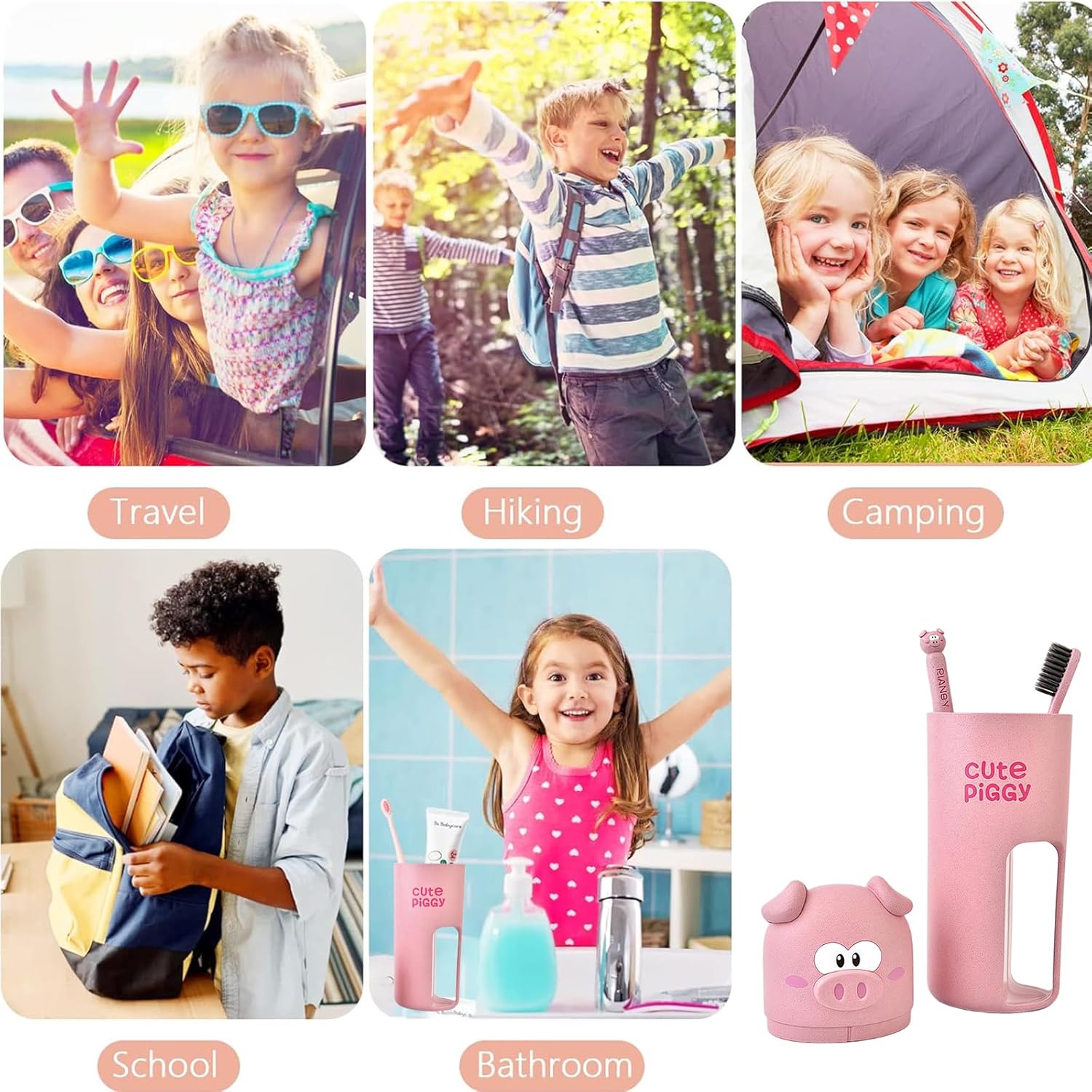 Cute and Functional Vspek Travel Toothbrush Holder with Pink Pig Design