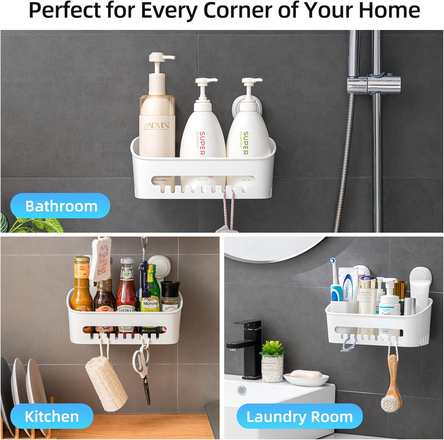 3-Pack Suction Cup Shower Organizer Set