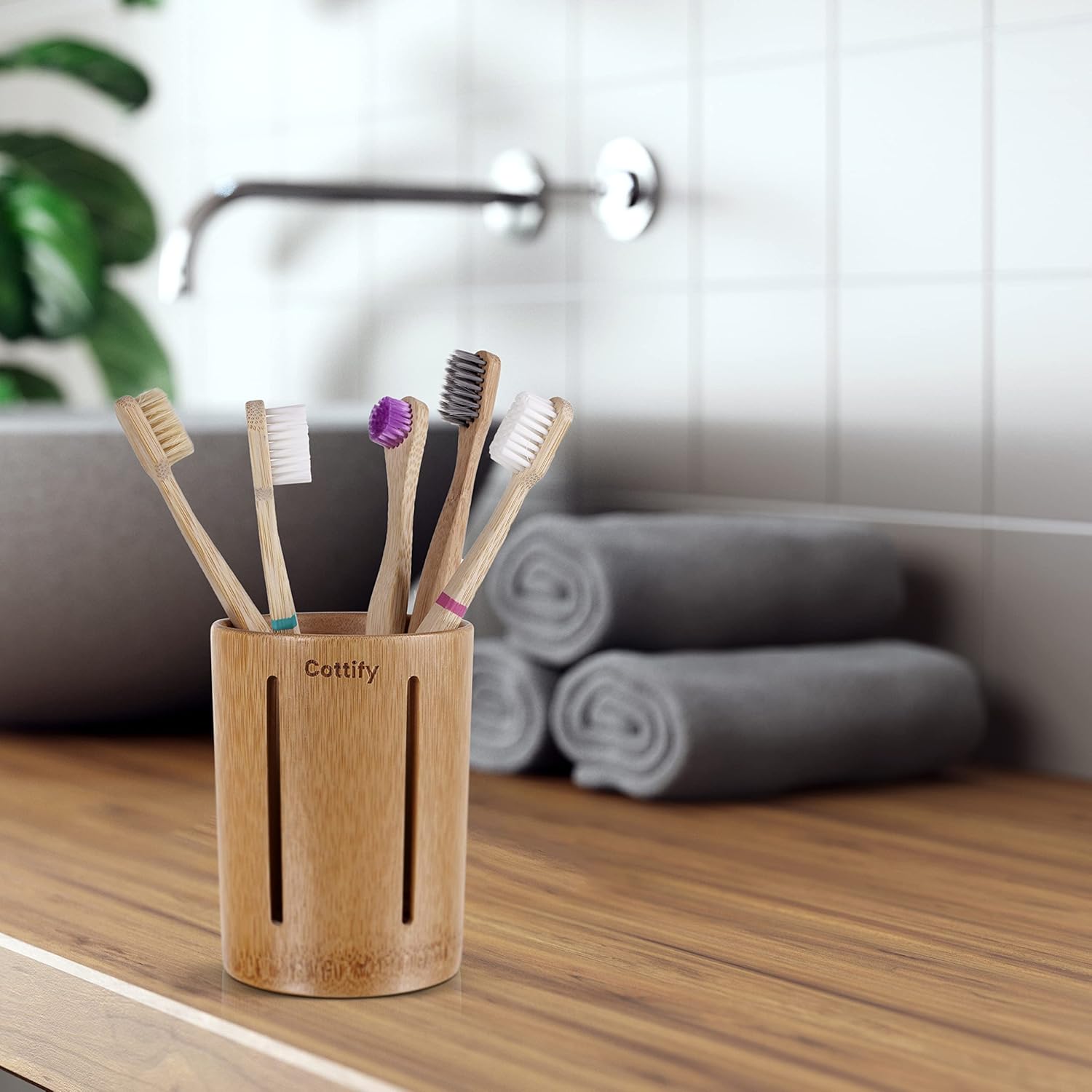 Bamboo Toothbrush Holder Drainage 360 Air Flow Water-Resistant