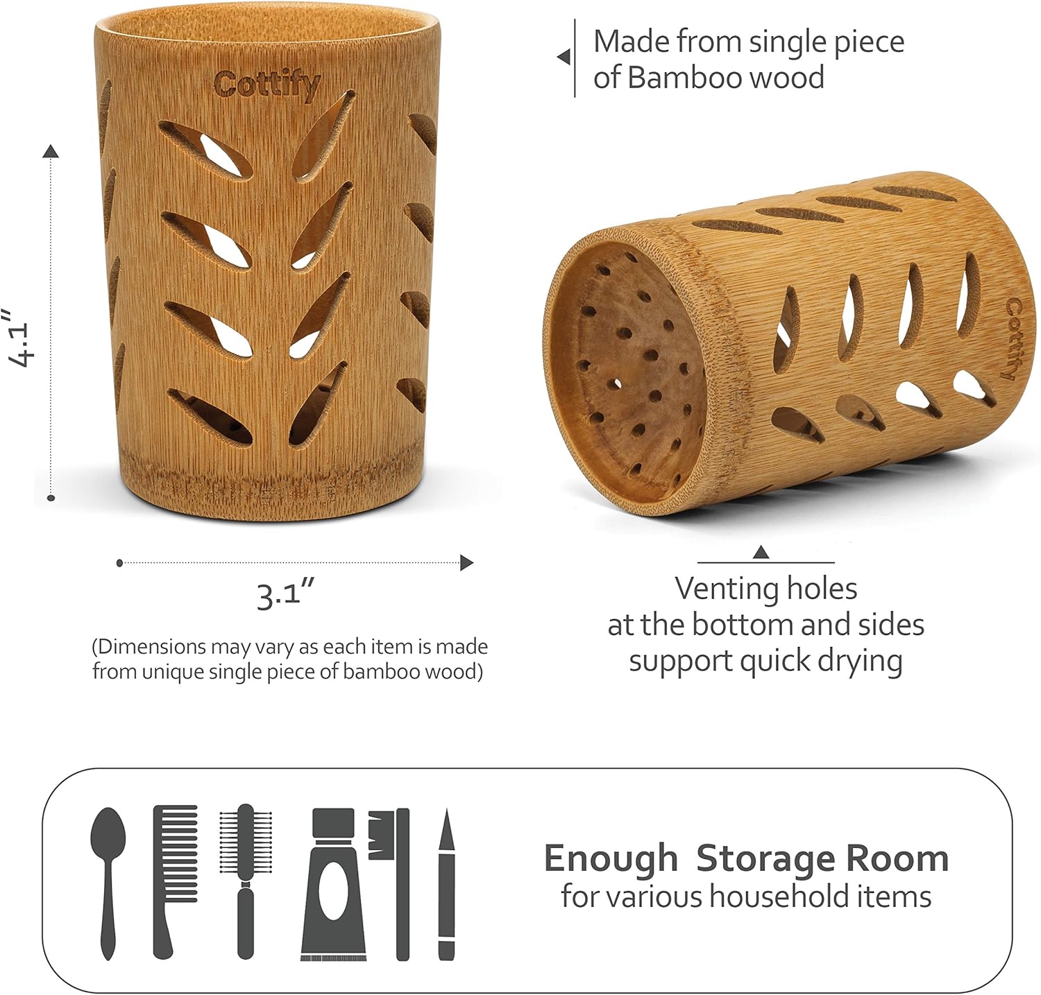 Eco-Friendly Bamboo Toothbrush Holder with Drainage - Multi-Functional in the Bathroom Kitchen