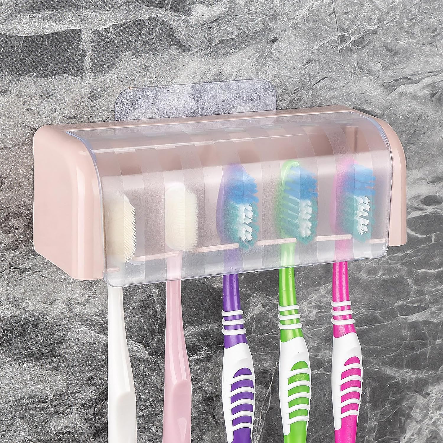 5 Slots Wall Mount Toothbrush Holder with Cover Bathroom or Shower Use