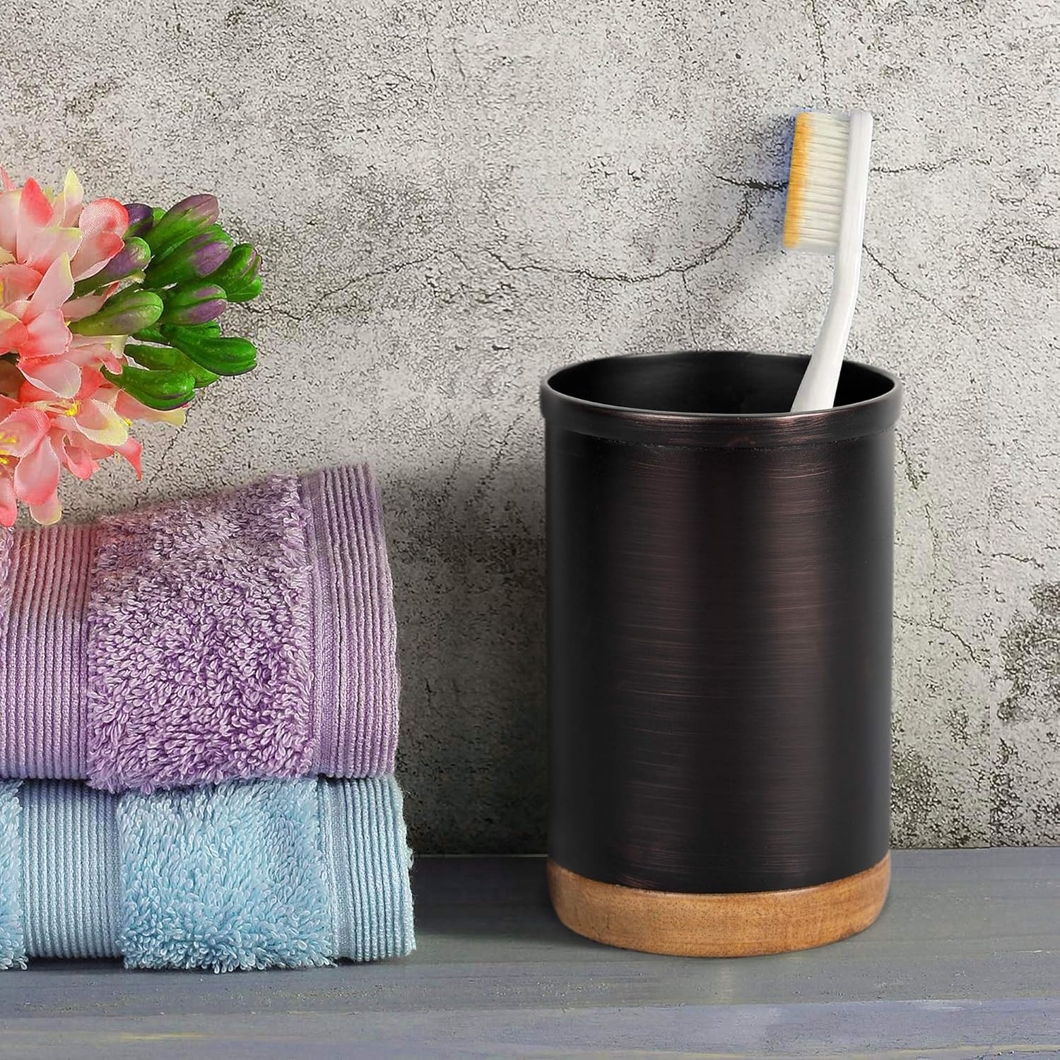 Styled salty tumbler and brush holder