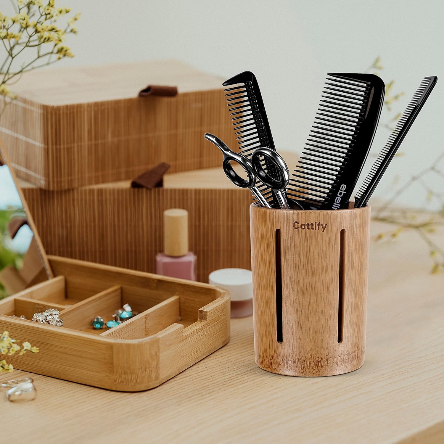Bamboo Toothbrush Holder Drainage 360 Air Flow Water-Resistant
