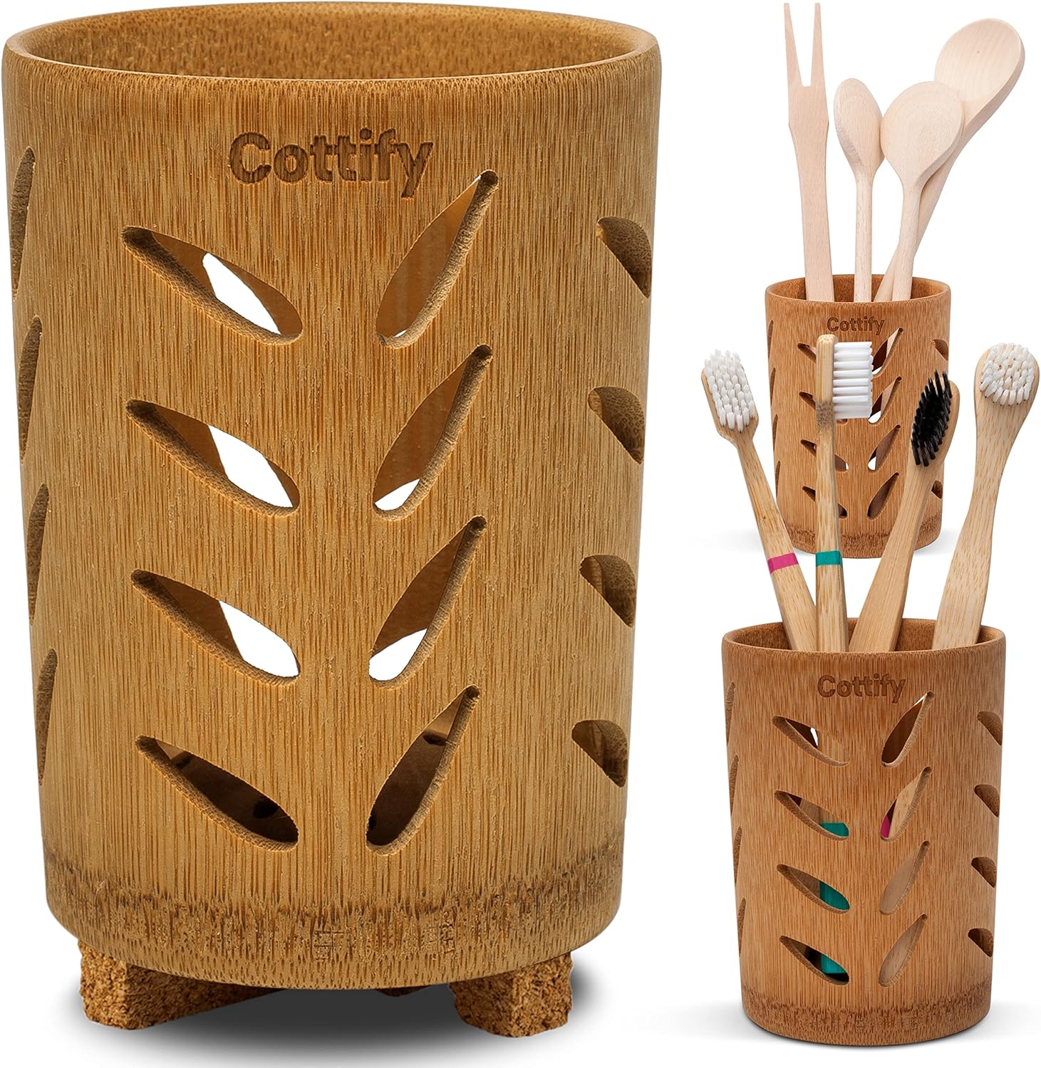 Eco-Friendly Bamboo Toothbrush Holder with Drainage - Multi-Functional in the Bathroom Kitchen